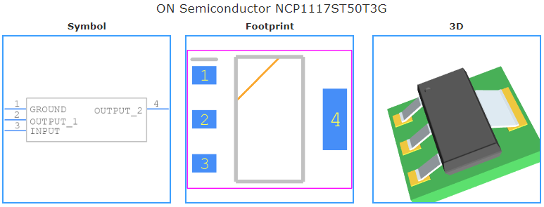 NCP1117ST50T3G引脚图和PCB焊盘图