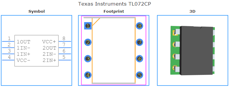 TL072CP引脚图和PCB焊盘图