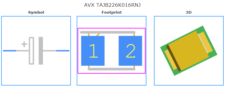TAJB226K016RNJ引脚图和PCB焊盘图