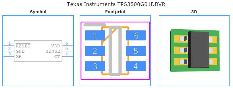 TPS3808G01DBVR引脚图和PCB焊盘图