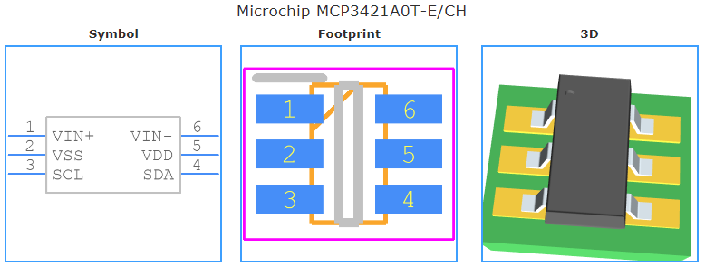 MCP3421A0T-E/CH引脚图和PCB焊盘图