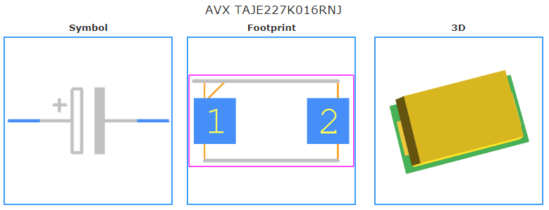 TAJE227K016RNJ引脚图和PCB焊盘图