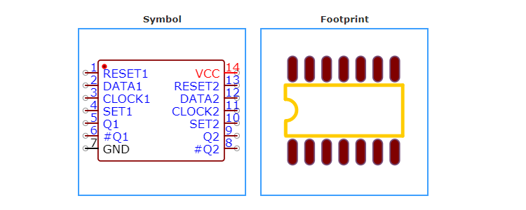 MC74HC74ADR2G引脚图和PCB焊盘图