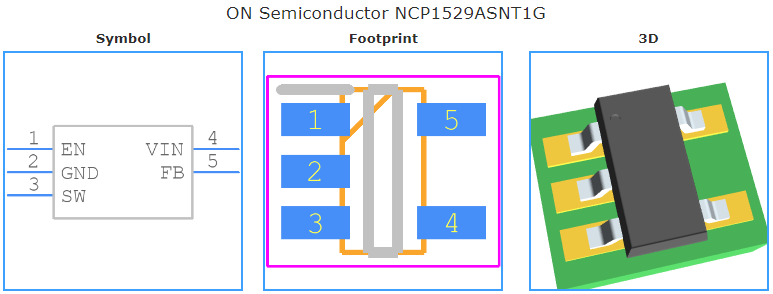 NCP1529ASNT1G引脚图和PCB焊盘图