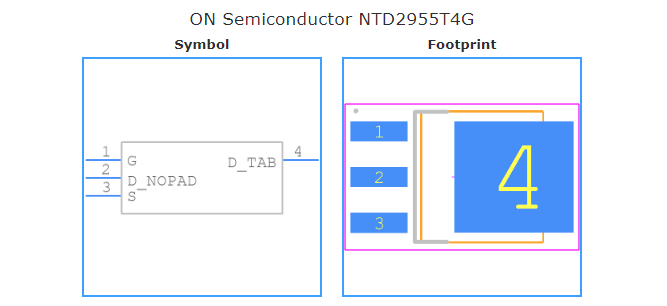 NTD2955T4G引脚图和PCB焊盘图