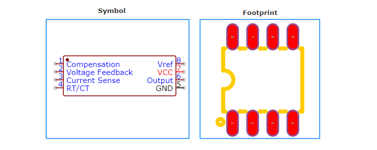 UC3845BD1R2G引脚图和PCB焊盘图