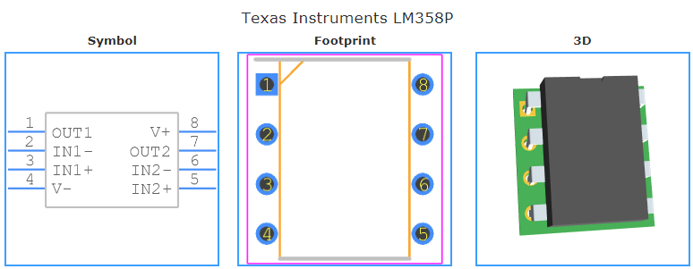 LM358P引脚图和PCB焊盘图