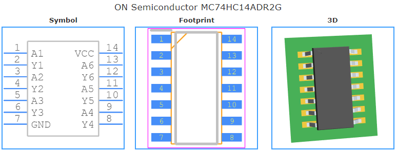 MC74HC14ADR2G引脚图和PCB焊盘图