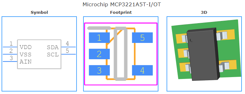 MCP3221A5T-I/OT引脚图和PCB焊盘图