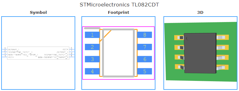 TL082CDT引脚图和PCB焊盘图
