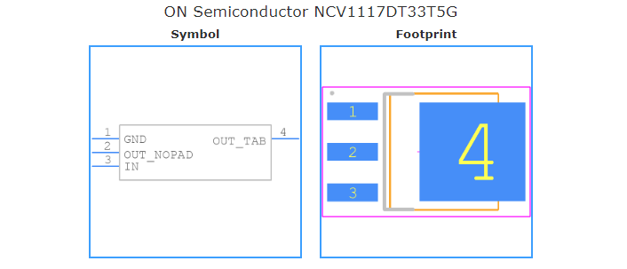 NCV1117DT33T5G引脚图和PCB焊盘图
