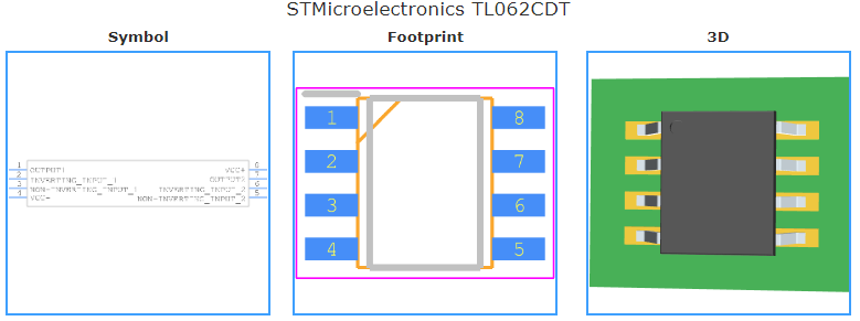 TL062CDT引脚图和PCB焊盘图
