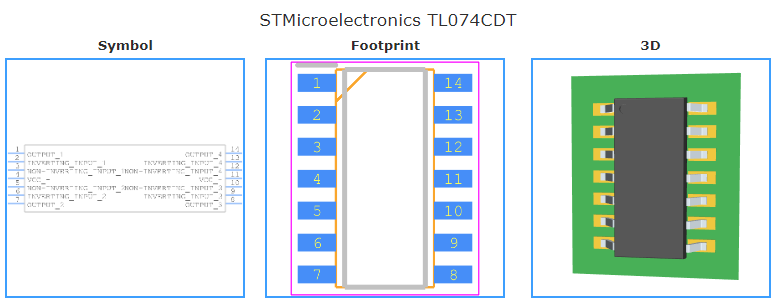 TL074CDT引脚图和PCB焊盘图