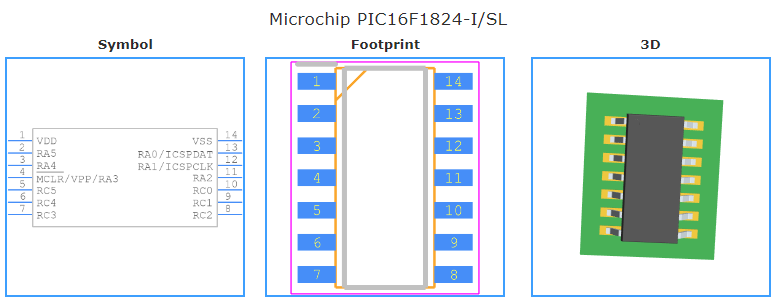 PIC16F1824-I/SL引脚图和PCB焊盘图