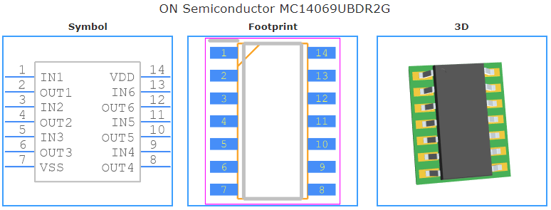 MC14069UBDR2G引脚图和PCB焊盘图