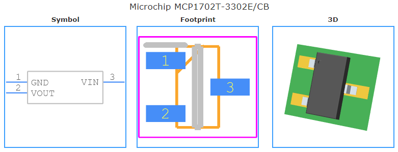 MCP1702T-3302E/CB引脚图和PCB焊盘图