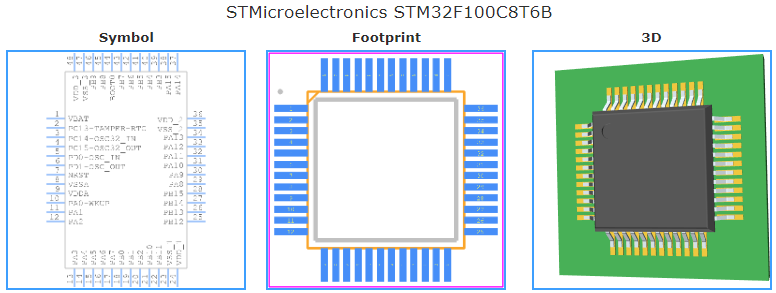 STM32F100C8T6B引脚图和PCB焊盘图