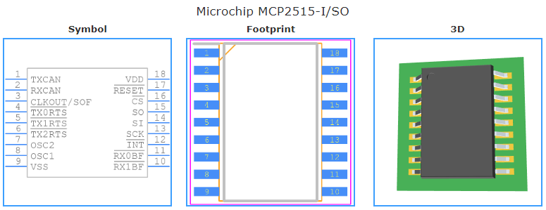 MCP2515-I/SO引脚图和PCB焊盘图
