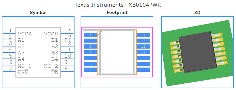 TXB0104PWR引脚图和PCB焊盘图