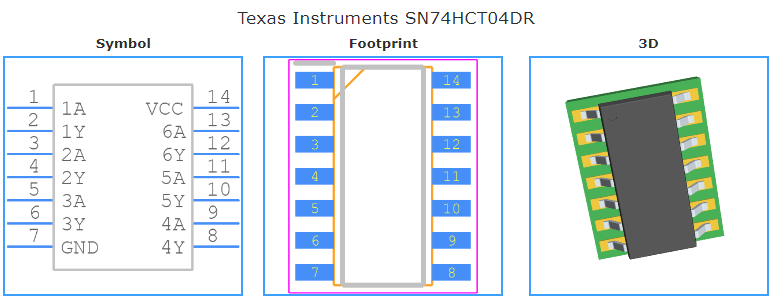 SN74HCT04DR引脚图和PCB焊盘图