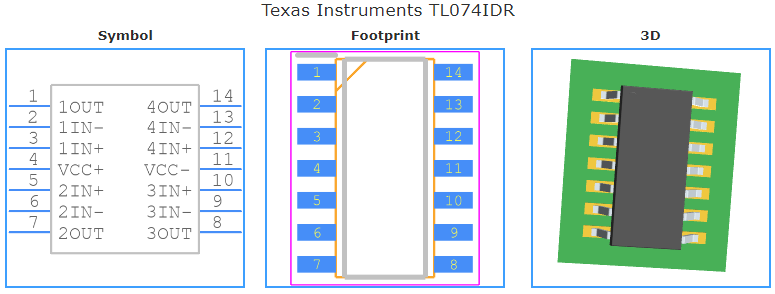 TL074IDR引脚图和PCB焊盘图