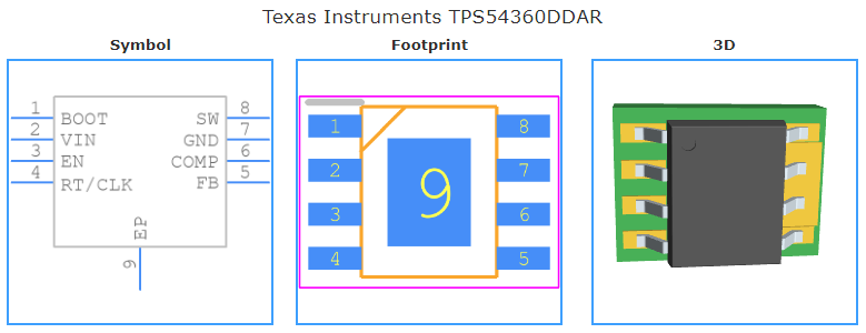 TPS54360DDAR引脚图和PCB焊盘图