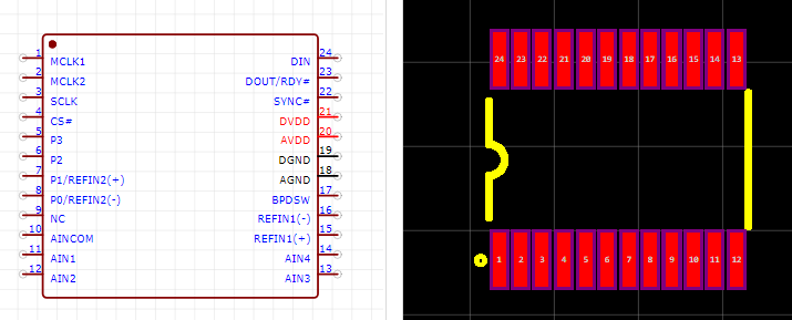 AD7190BRUZ-REEL引脚图和PCB焊盘图