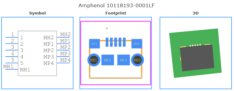 10118193-0001LF引脚图和PCB焊盘图
