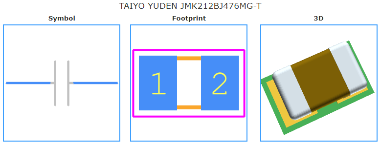 JMK212BJ476MG-T引脚图和PCB焊盘图