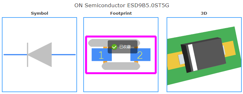 ESD9B5.0ST5G引脚图和PCB焊盘图