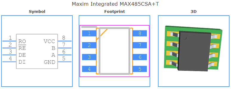 MAX485CSA+引脚图和PCB焊盘图