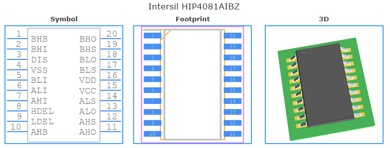 HIP4081AIBZ引脚图和PCB焊盘图