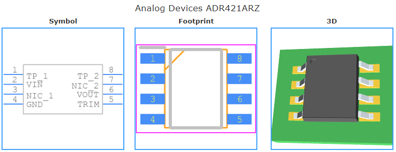 ADR421ARZ引脚图和PCB焊盘图