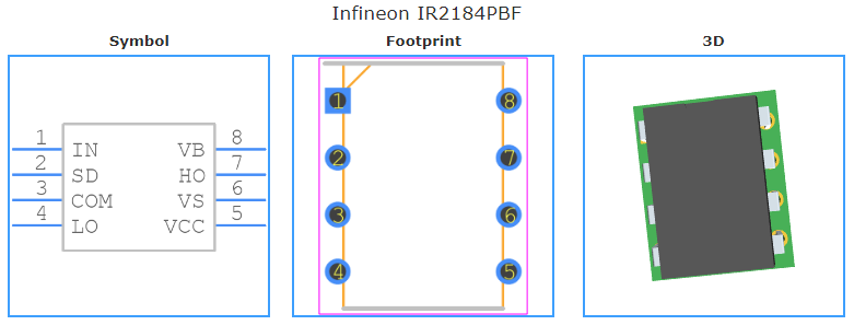 IR2184PBF引脚图和PCB焊盘图