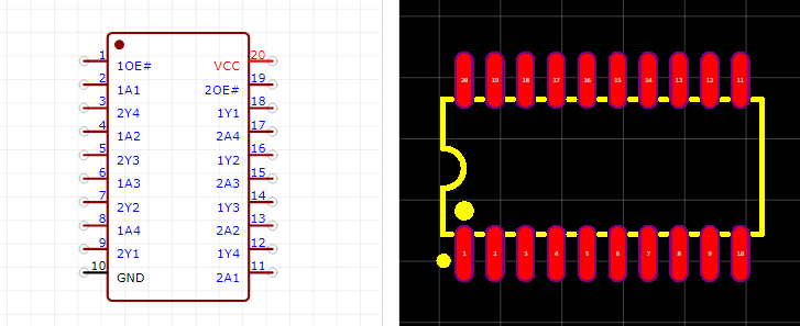 SN74HC244NSR引脚图和PCB焊盘图