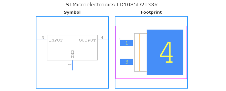LD1085D2T33R引脚图和PCB焊盘图