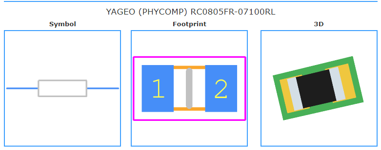 RC0805FR-07100RL引脚图和PCB焊盘图