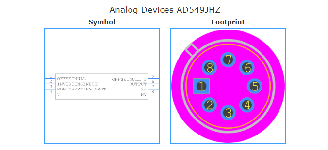 AD549JHZ引脚图和PCB焊盘图