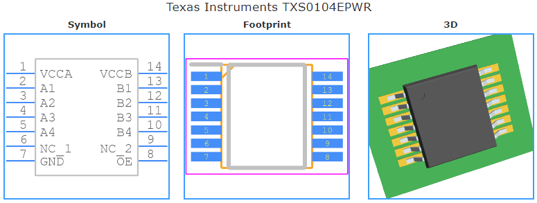 TXS0104EPWR引脚图和PCB焊盘图