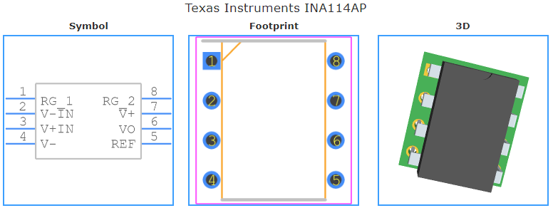 INA114AP引脚图和PCB焊盘图