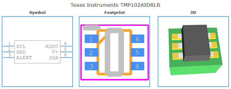 TMP102AIDRLR引脚图和PCB焊盘图