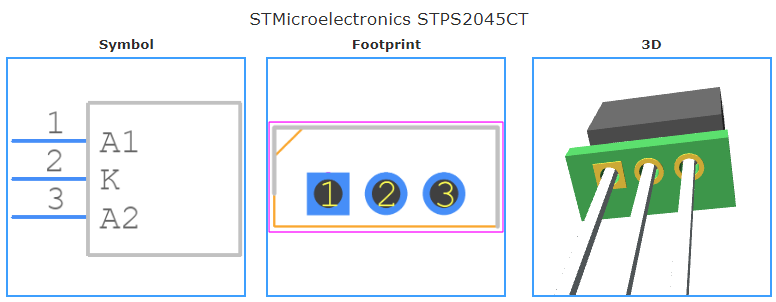 STPS2045CT引脚图和PCB焊盘图