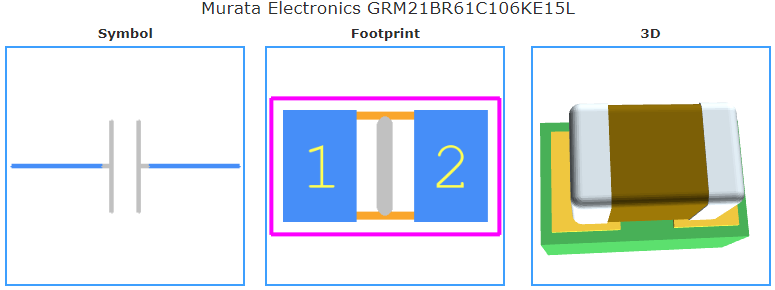 GRM21BR61C106KE15L引脚图和PCB焊盘图
