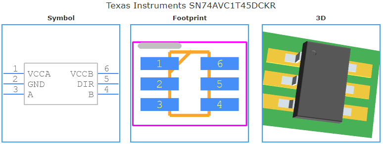 SN74AVC1T45DCKR引脚图和PCB焊盘图