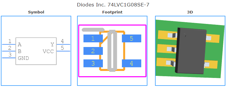 74LVC1G08SE-7引脚图和PCB焊盘图