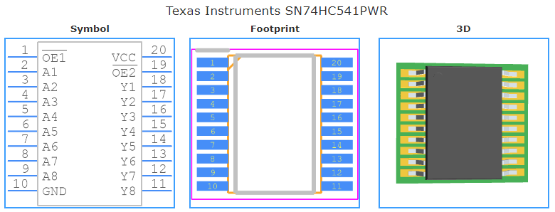 SN74HC541PWR引脚图和PCB焊盘图