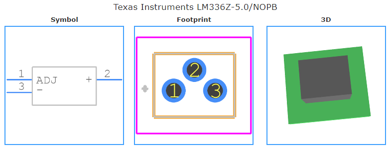 LM336Z-5.0/NOPB引脚图和PCB焊盘图
