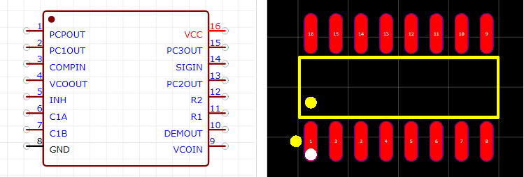 CD74HC4046AM96引脚图和PCB焊盘图