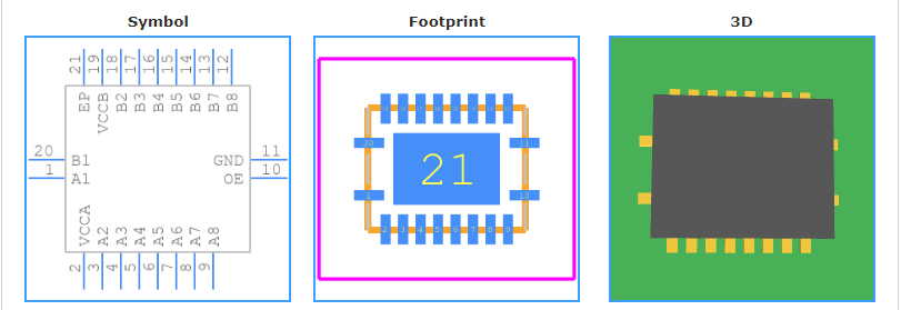 TXS0108ERGYR引脚图和PCB焊盘图