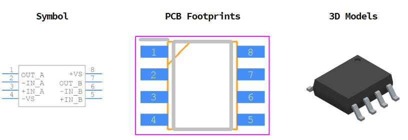 OPA2107AU引脚图和PCB焊盘图